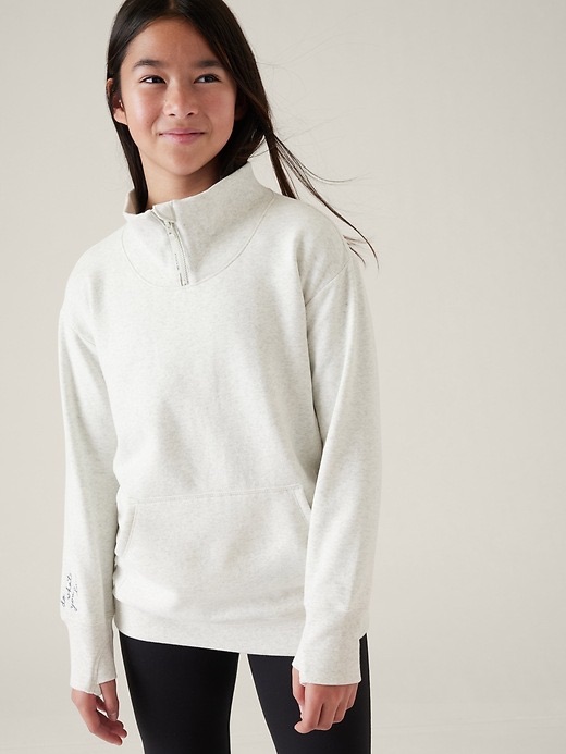 Athleta Girl Light Gray Heathered Retroactive Half Zip Pullover Sweatshirt: M